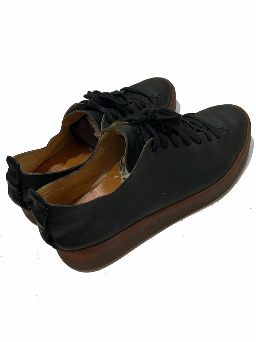 FEIT Black Leather Low-Top Sneakers with Brown Rubber Sole